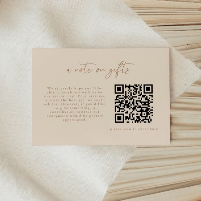 Modern Beige A Note On Gifts QR Code Enclosure Card (Creator Uploaded)