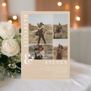 Modern beige ampersand 5 photo grid wedding invitation