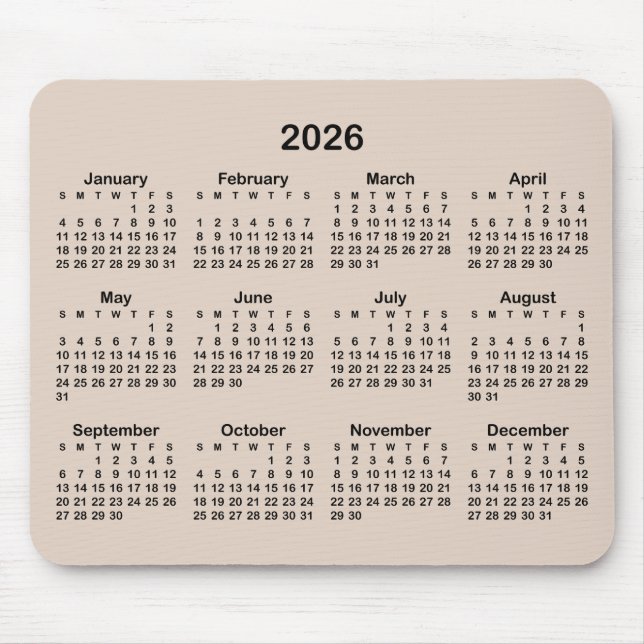 Modern Beige and Black Calendar Mouse Pad (Front)