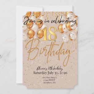 Modern Beige and Gold Birthday Invitation