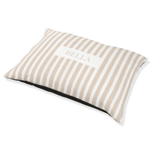 Modern Beige and White Stripes Elegant Dog Name Pet Bed
