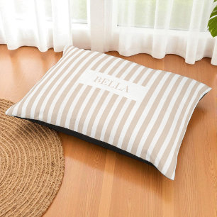 Modern Beige and White Stripes Elegant Dog Name Pet Bed