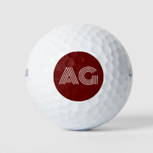 Modern Beige and Wine Monogram Golf Balls
