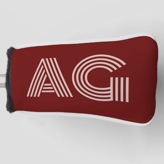 Modern Beige and Wine Monogram Golf Head Cover (Front)