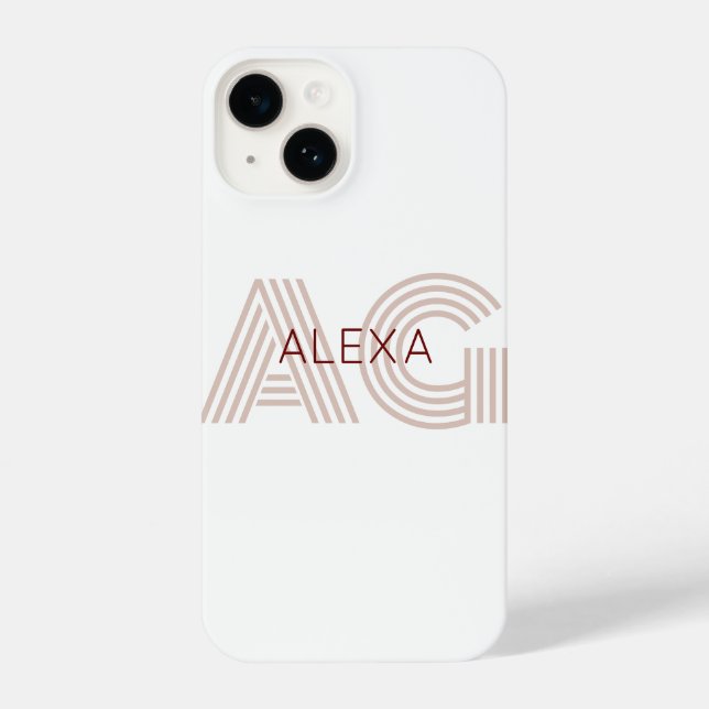 Modern Beige and Wine Monogram iPhone Case (Back)
