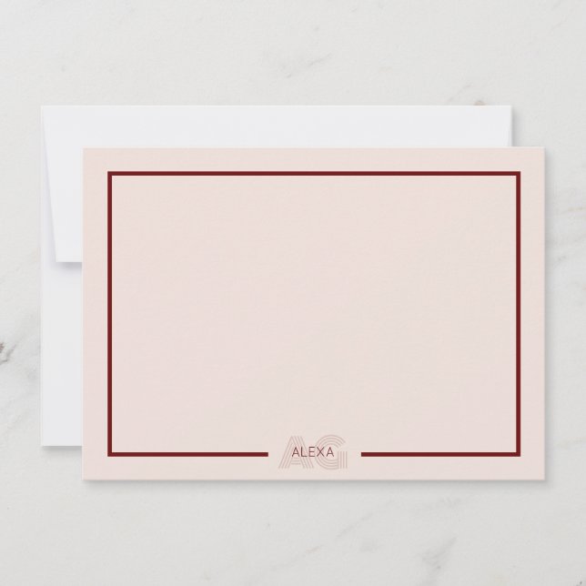 Modern Beige and Wine Monogram Note Card (Front)