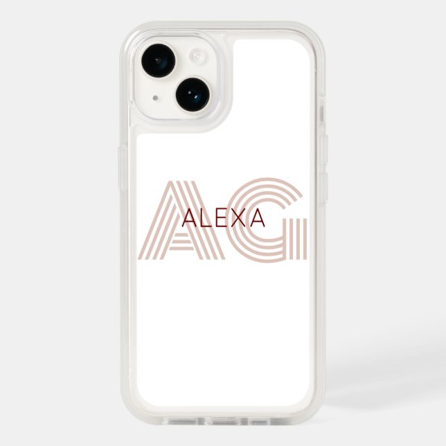 Modern Beige and Wine Monogram Otterbox iPhone Case (Back)