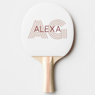 Modern Beige and Wine Monogram Ping Pong Paddle