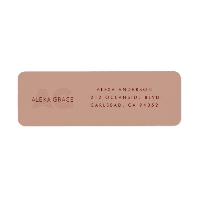Modern Beige and Wine Monogram Return Address Label (Front)