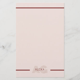 Modern Beige and Wine Monogram Stationery