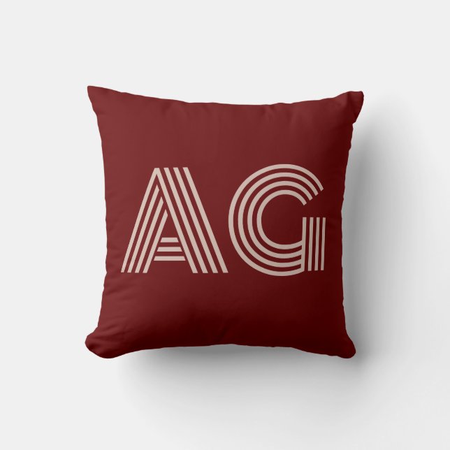 Modern Beige and Wine Monogram Throw Pillow (Front)