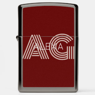 Modern Beige and Wine Monogram Zippo Lighter