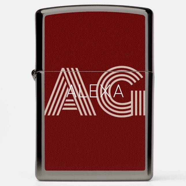 Modern Beige and Wine Monogram Zippo Lighter (Front)