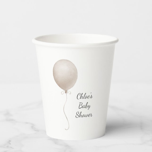 Modern Beige Balloon Boho Baby Shower Paper Cups (Front)