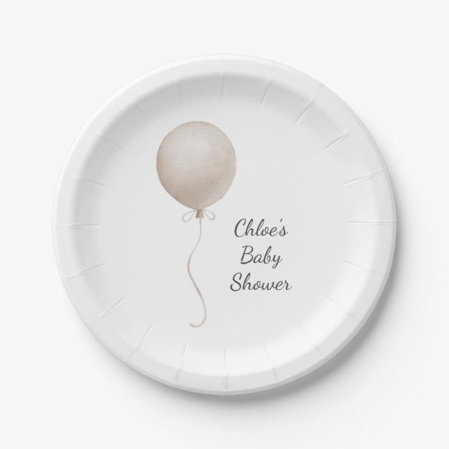 Modern Beige Balloon Boho Baby Shower Paper Plates (Front)