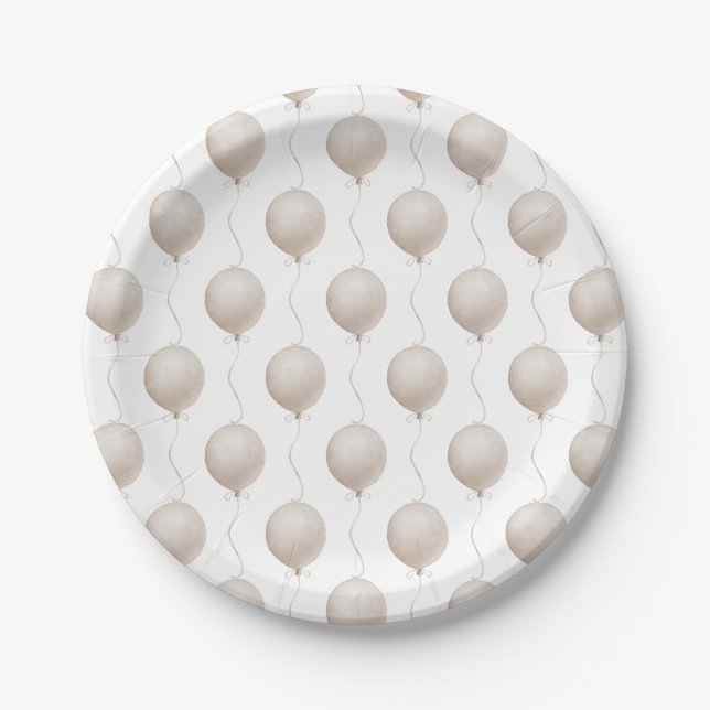 Modern Beige Balloon Boho Baby Shower Paper Plates (Front)