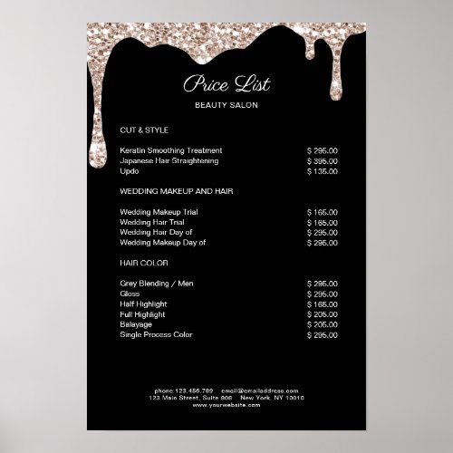 Modern Beige Black Glitter Price List Poster