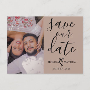 Modern Beige & Black Save the Date Script  Announcement Postcard