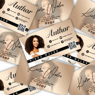 Modern Beige, Black & White Author Branding  Business Card