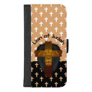 Modern Beige Black White Crosses Lion of Judah iPhone 8/7 Plus Wallet Case