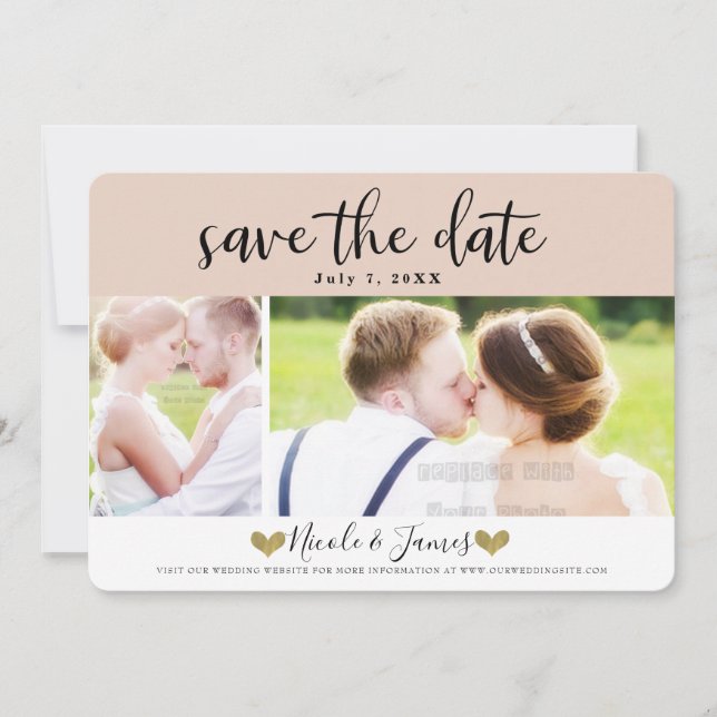 Modern Beige Blush Save the Date Photo Wedding Invitation (Front)