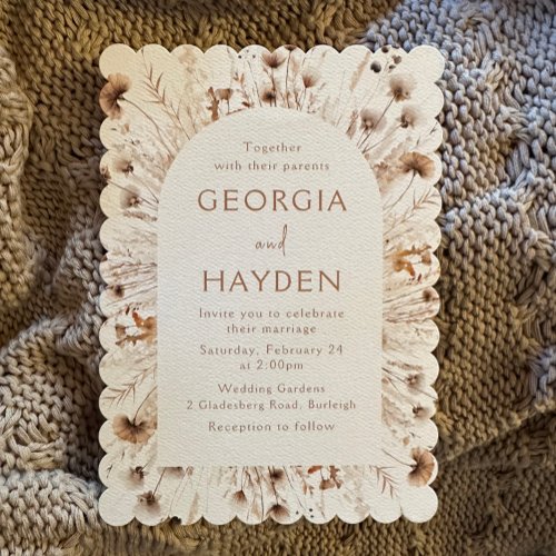 Modern Beige Boho Wildflower Wedding Invitation