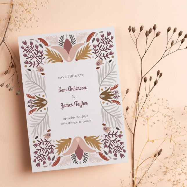 Modern Beige Botanical Floral Boho Frame Save The Date (Creator Uploaded)