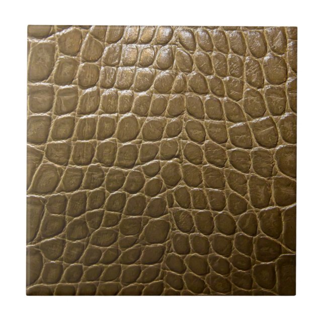 modern beige brown alligator crocodile  leather tile (Front)
