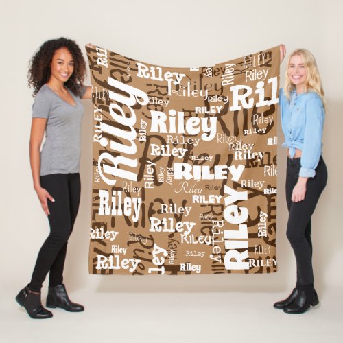 Modern Beige Brown Name Pattern Personalized Fleece Blanket