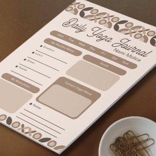 Modern Beige Brown Pattern Daily Yoga Journal Notepad
