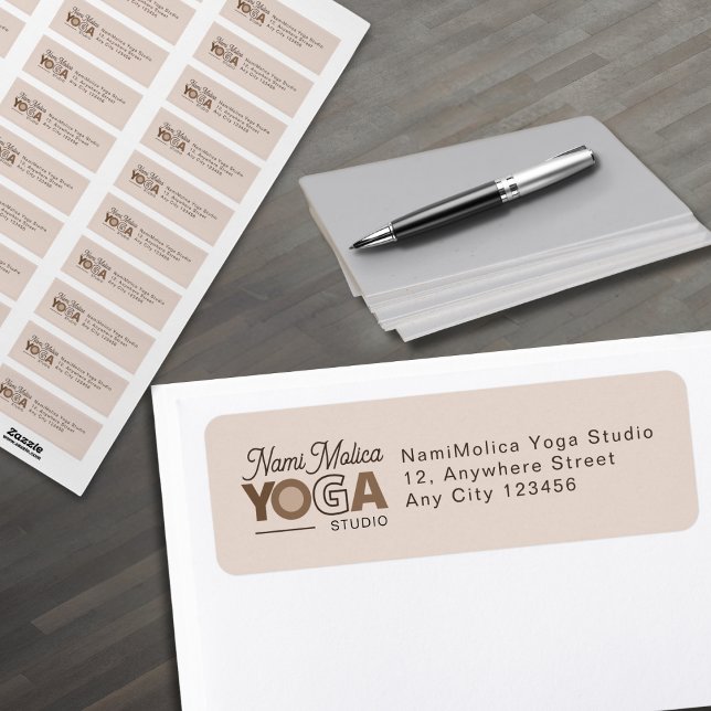 Modern Beige Brown Yoga Studio Address Label (Creator Uploaded)