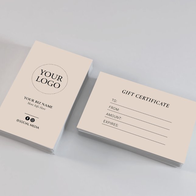 Modern Beige Business Logo Gift Certificate (Creator Uploaded)