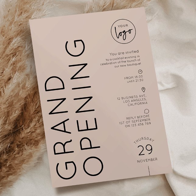 Modern Beige Business Logo Grand Opening Invitation (Creator Uploaded)