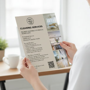 Modern Beige Cleaning Services Photo Logo QR Flyer