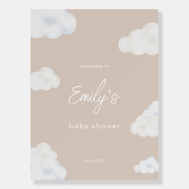 Modern Beige Cloud Baby Shower Welcome Poster Sign (Front)