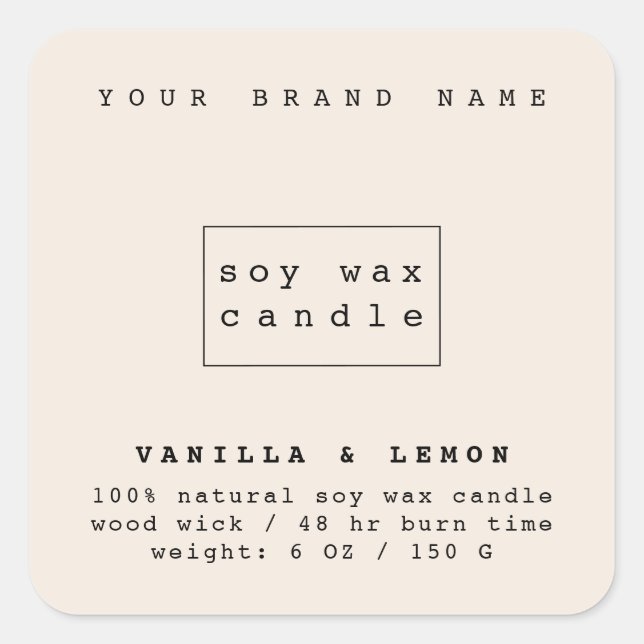 Modern beige cosmetics packaging candle  square sticker (Front)