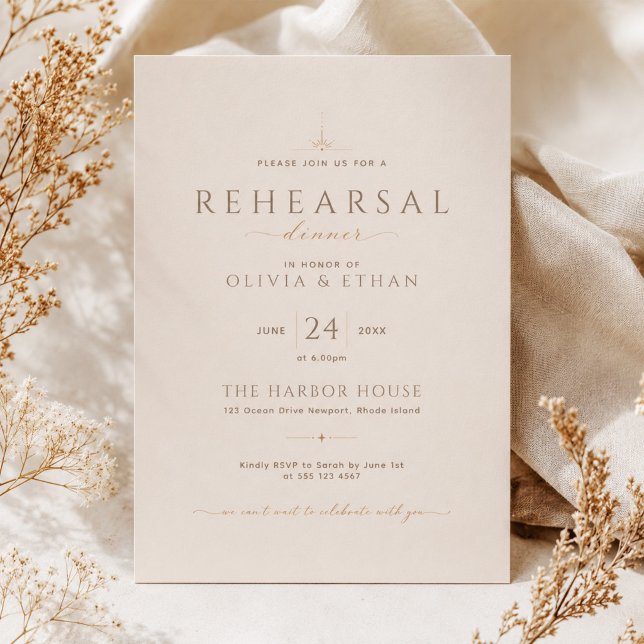 Modern Beige Editorial  Wedding Rehearsal Dinner Invitation (Creator Uploaded)