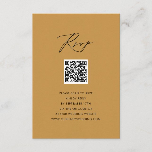 Modern Beige Elegant Script QR Wedding RSVP Enclosure Card (Front)