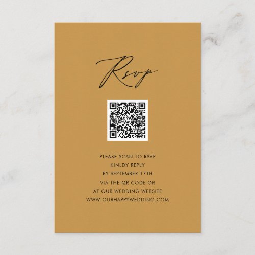 Modern Beige Elegant Script QR Wedding RSVP Enclosure Card