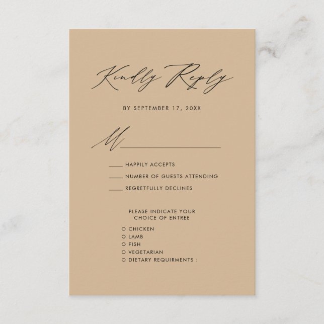 Modern Beige Elegant Script Simple Wedding RSVP Enclosure Card (Front)