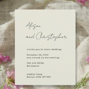 Modern Beige Elegant Script Wedding Invitation