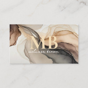 Modern Beige Elegant Watercolor Monogram Business Card