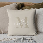 Modern Beige Family Name Monogram Throw Pillow<br><div class="desc">Custom-designed throw pillow featuring personalized family name monogram design.</div>