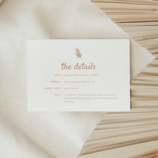 Modern Beige Floral Palm Leaf Wedding Details Enclosure Card (Creator Uploaded)