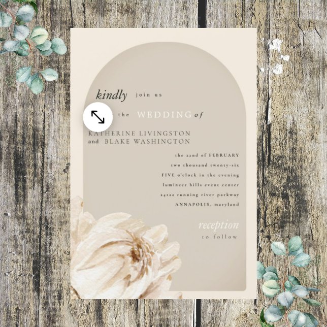 Modern Beige Floral Stem Wedding Invitation (Creator Uploaded)
