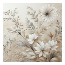 Modern Beige Flowers 1 Poster