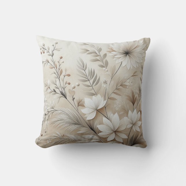 Modern Beige Flowers 1 Poster Throw Pillow (Front)