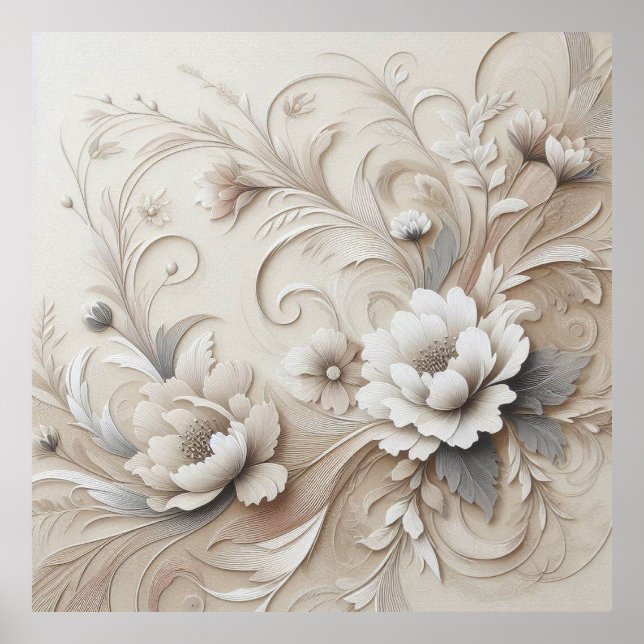 Modern Beige Flowers 3 Poster (Front)