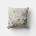 Modern Beige Flowers 3 Poster Throw Pillow
