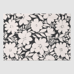 Modern Beige Flowers Black Botanical Tissue Paper